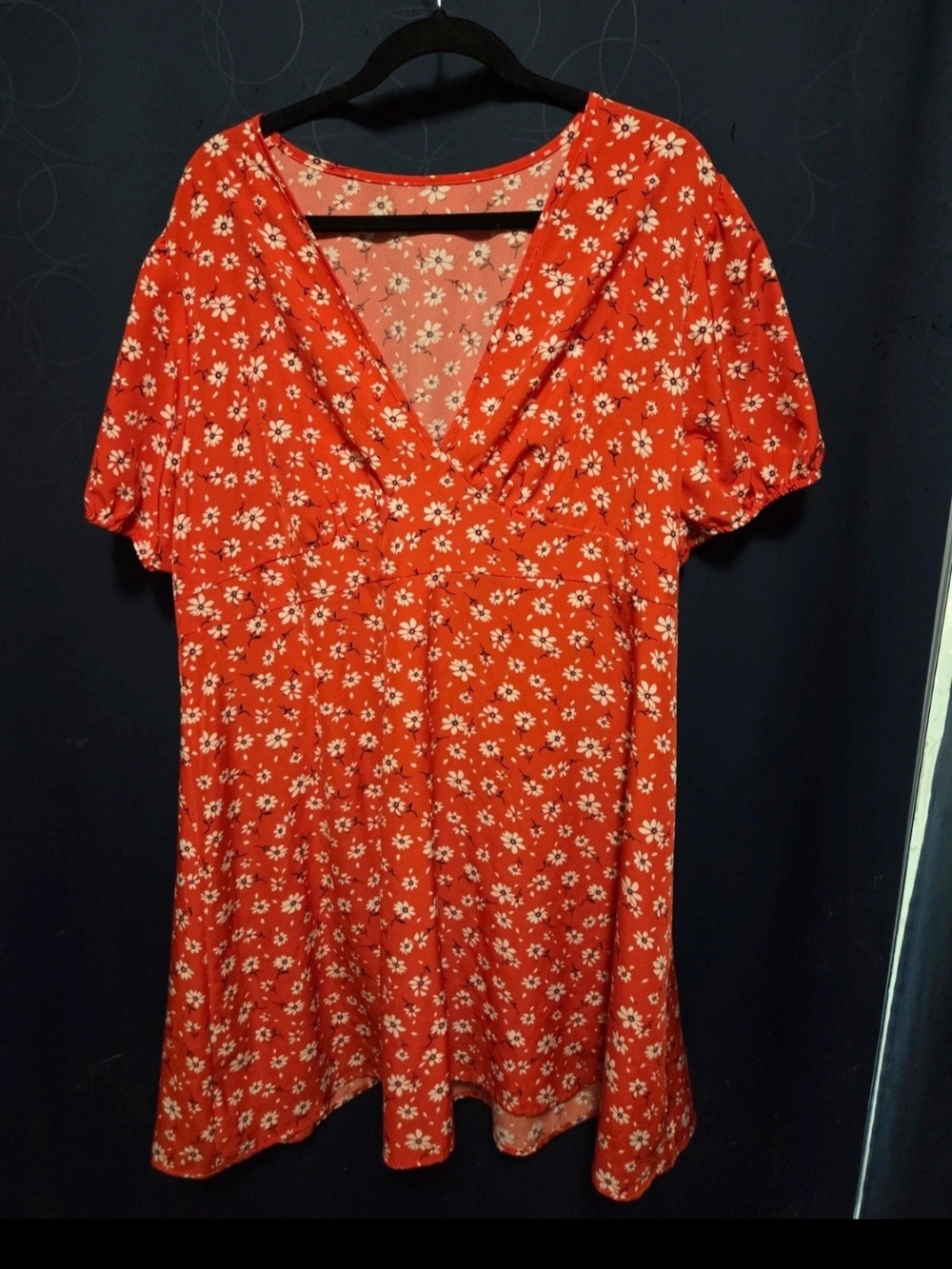 Women's Floral V-Neck Top - Red Daisy Print